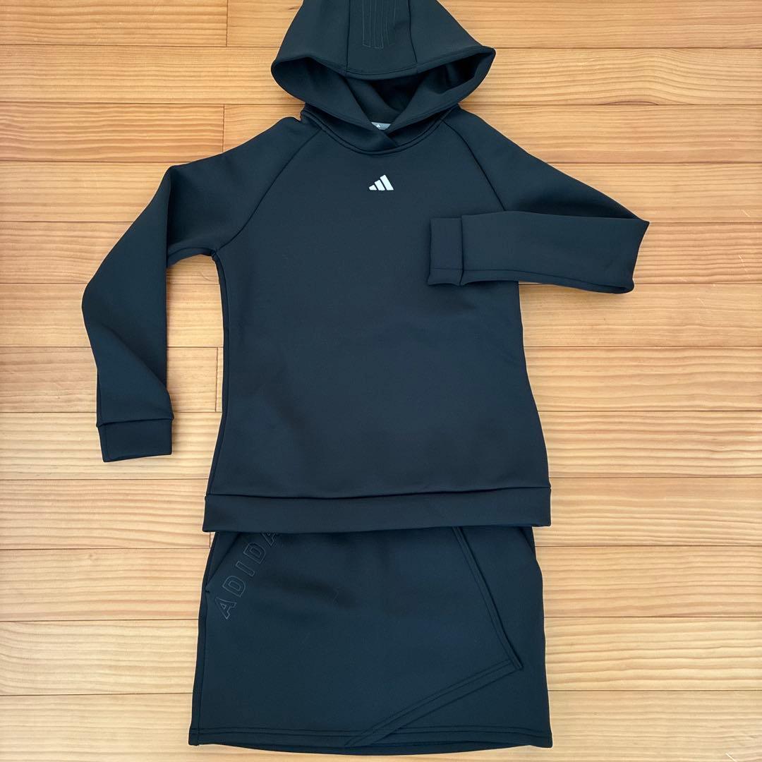 adidas ブラック ダンボールニット フード スカート セットアップ L