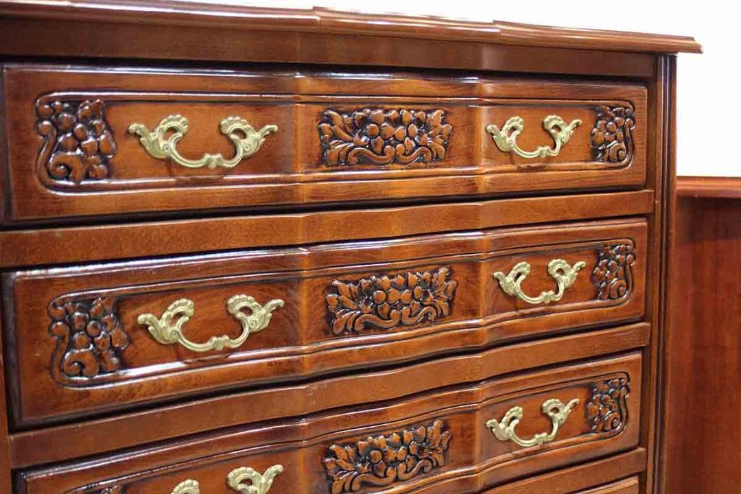 イタリア チェスト 5段 ネコ脚 彫刻 クラシック アンティーク 240