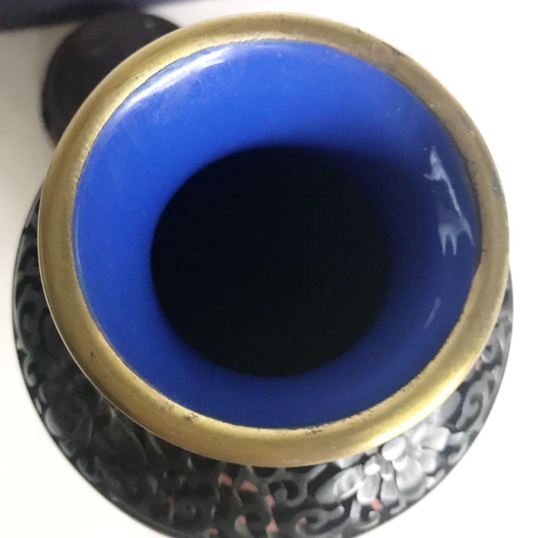 中国　黒堆朱　花瓶　雲龍文　骨董品