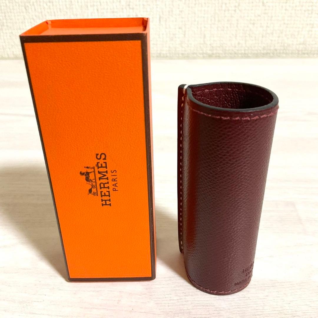 HERMES エルメス リップケース カバー 箱付き レザー ルージュH