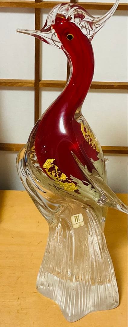 赤い鳥の形 ガラス細工　マルタイガラス