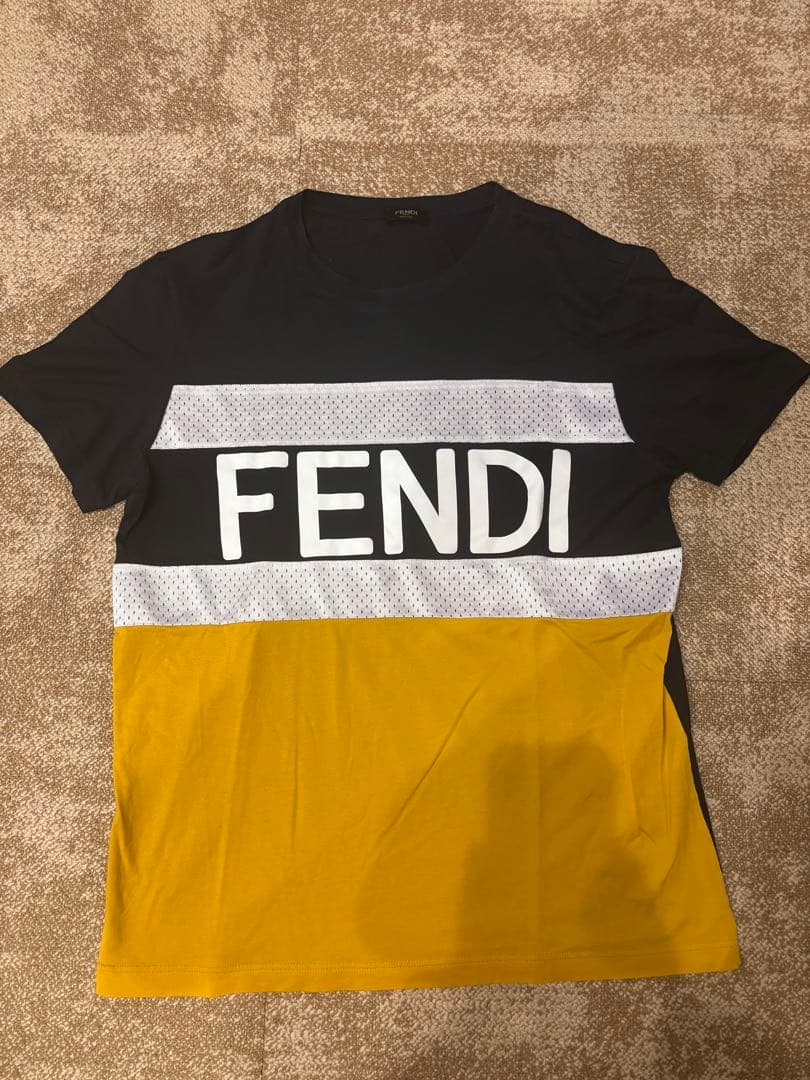 FENDI ストライプ Tシャツ XL 黒　メッシュ