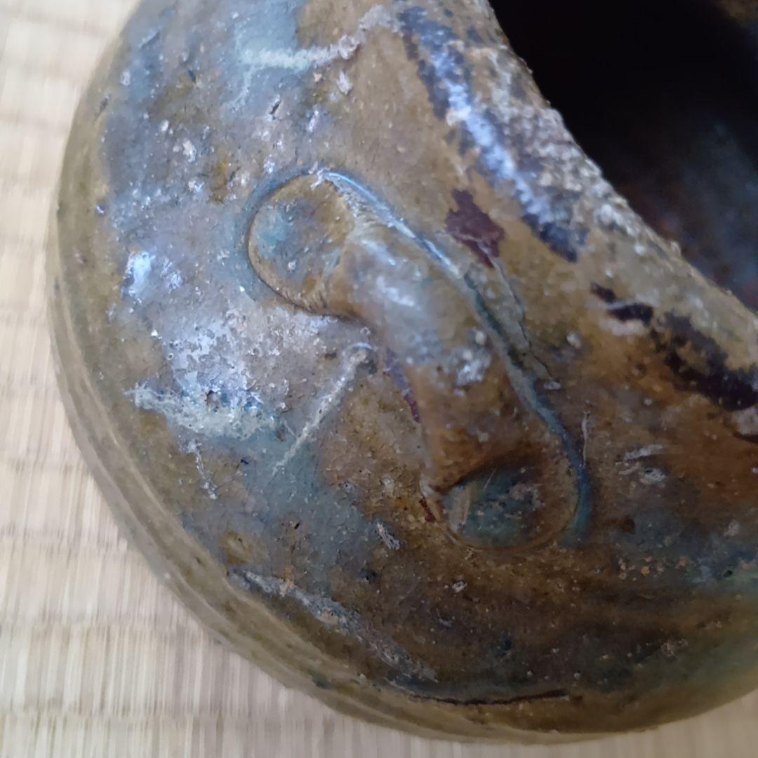 骨董品 古瀬戸風 小壺 油壺 耳付 古陶器 茶道具 アンティーク 片口壺