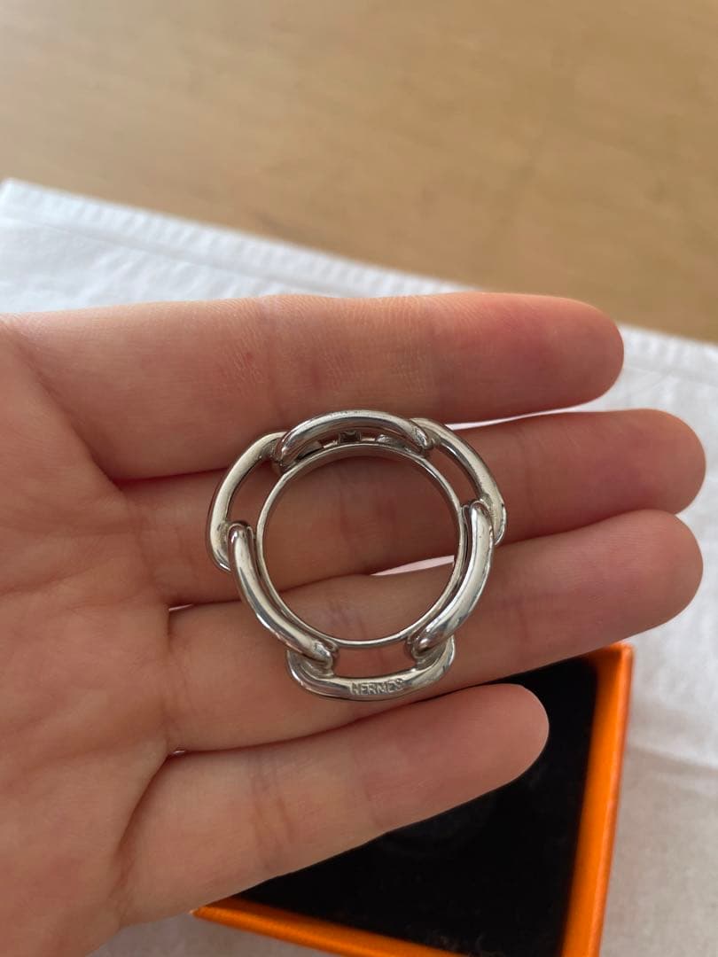 エルメス　スカーフリング　シェーヌダンクル　シルバー　箱付き