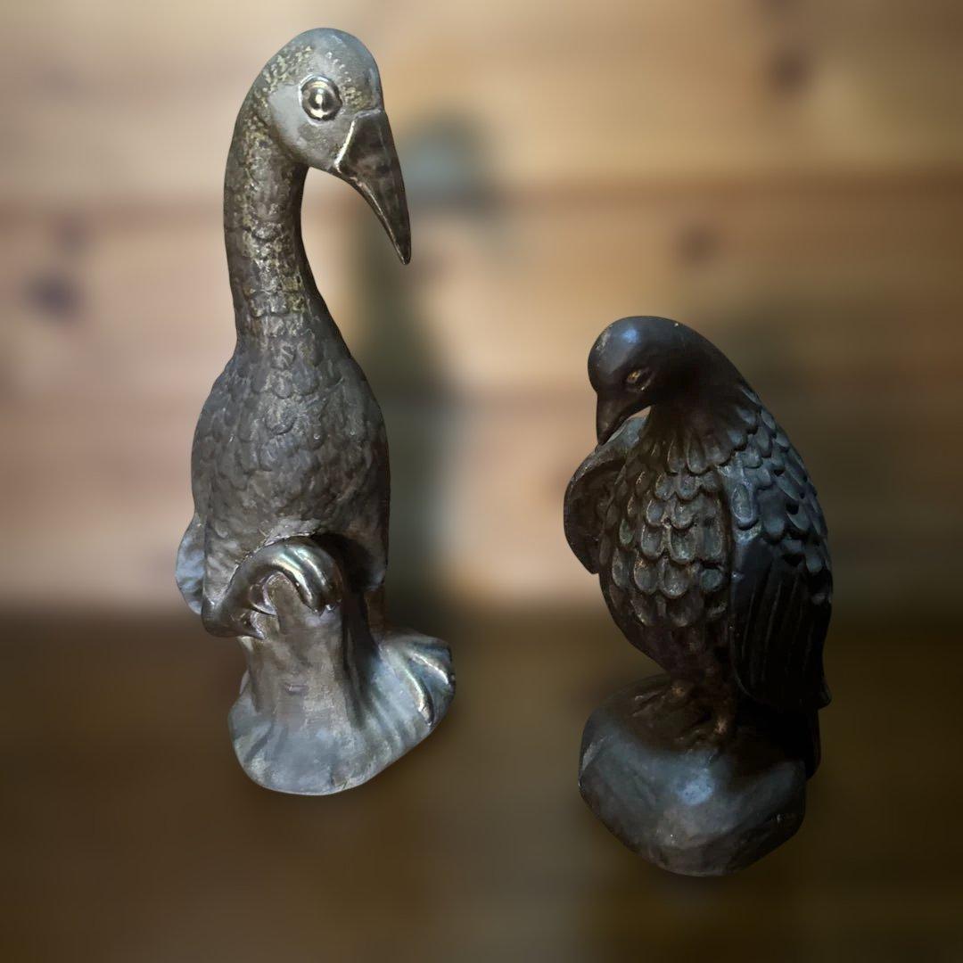 ヴィンテージ　木製 鳥の彫刻 ダークブラウン