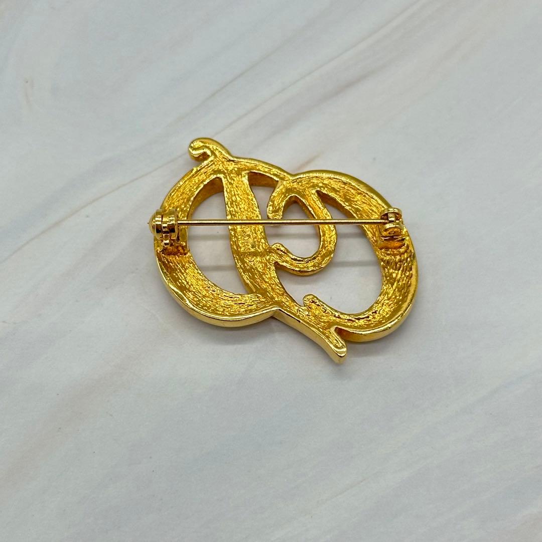 クリスチャンディオール ブローチ CDロゴ ラインストーン ゴールドカラー