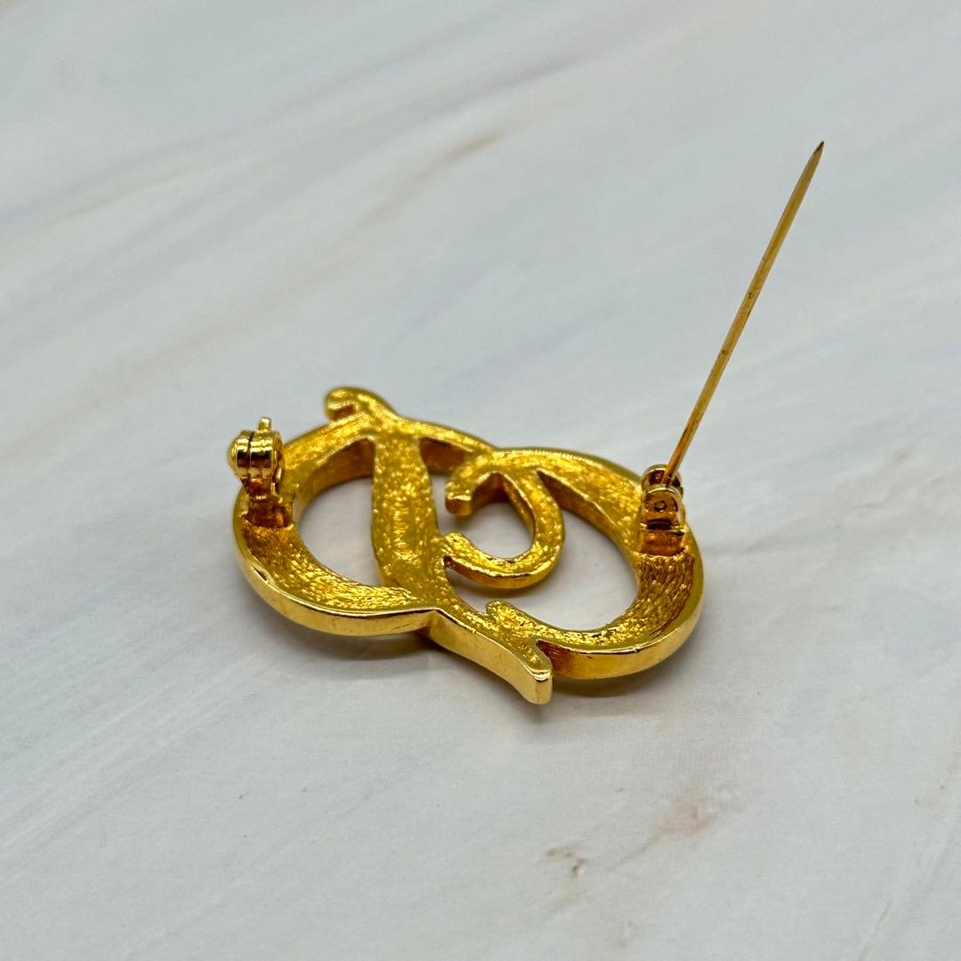 クリスチャンディオール ブローチ CDロゴ ラインストーン ゴールドカラー