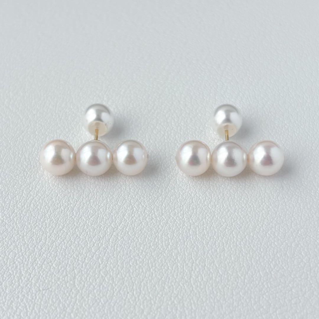 あこや真珠ピアス　３連ピアス　14kgf No.6