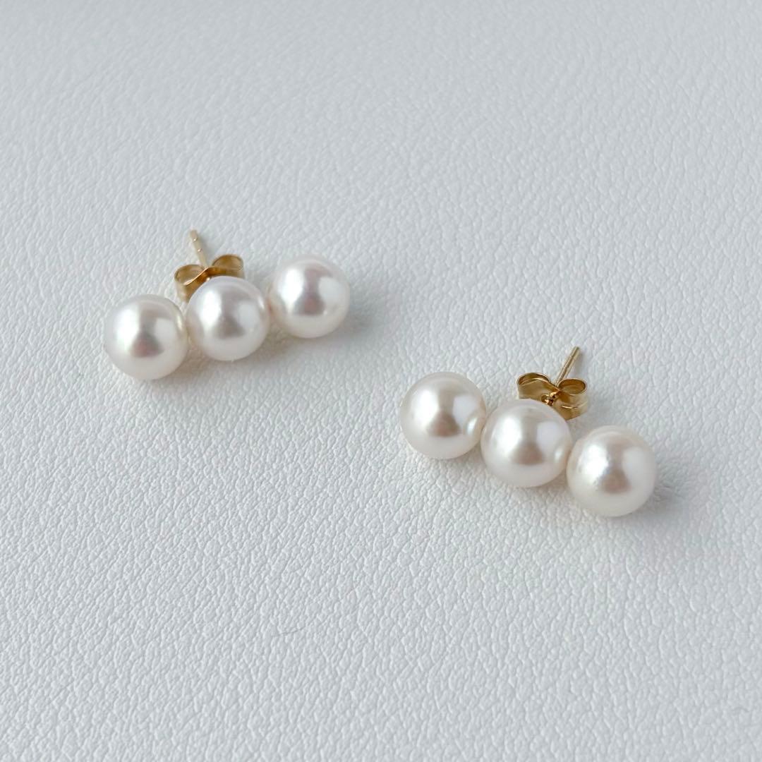 あこや真珠ピアス　３連ピアス　14kgf No.6