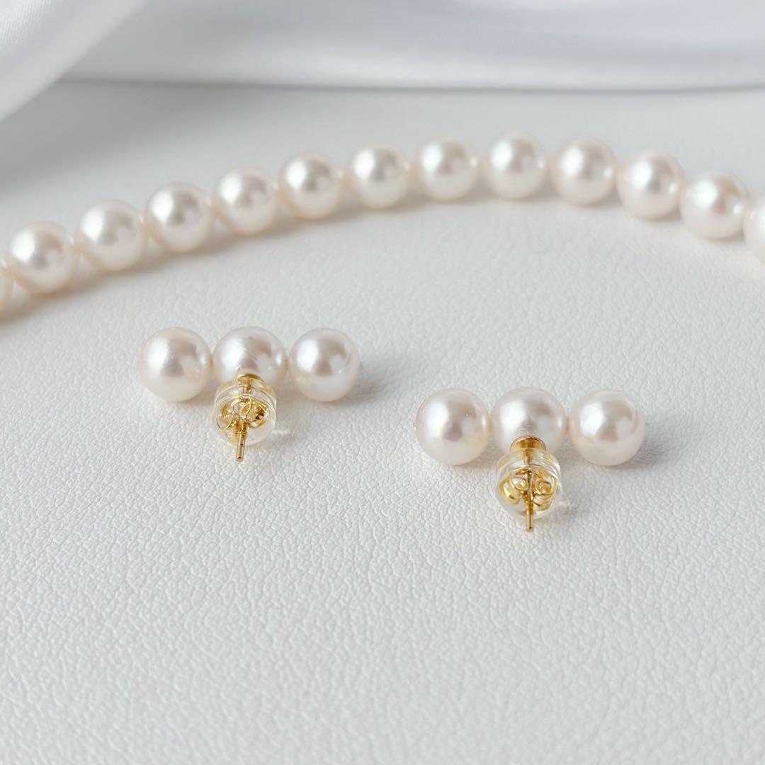 あこや真珠ピアス　３連ピアス　14kgf No.6
