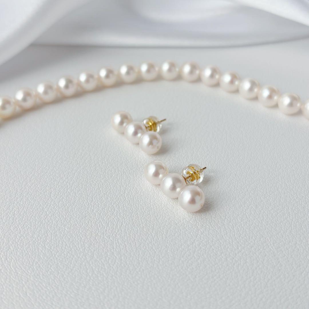 あこや真珠ピアス　３連ピアス　14kgf No.6