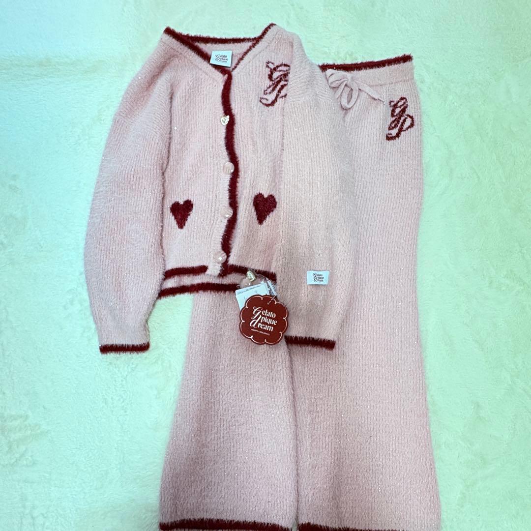 専用！未使用タグ＊ラメフェザーカーディガン&ロングパンツセット ピンク