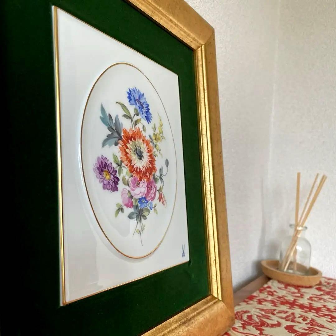 ＊額装五つ花プレート＊額３４cm×３１cm・画１８cm×１５cm・Meissen