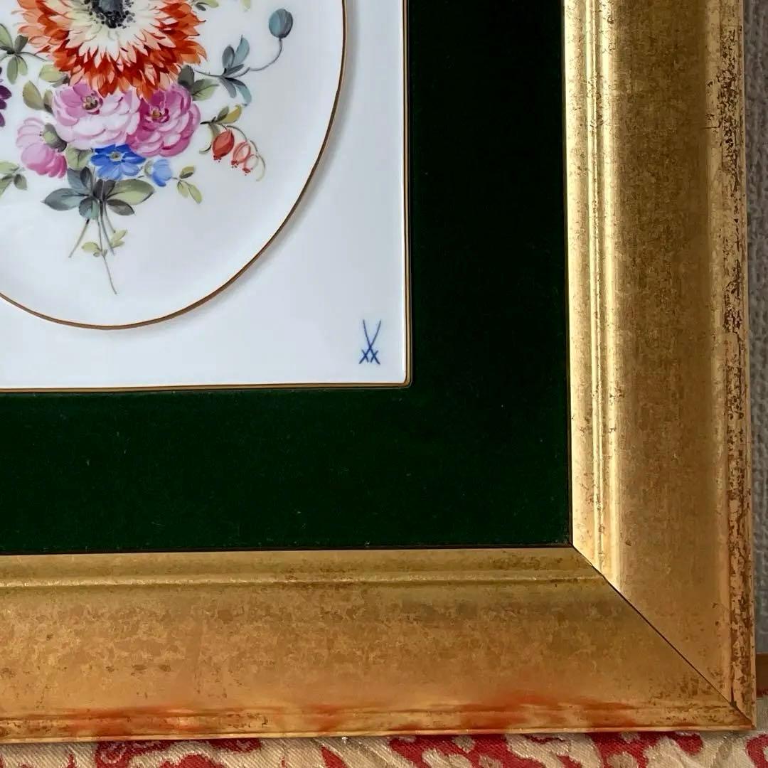 ＊額装五つ花プレート＊額３４cm×３１cm・画１８cm×１５cm・Meissen