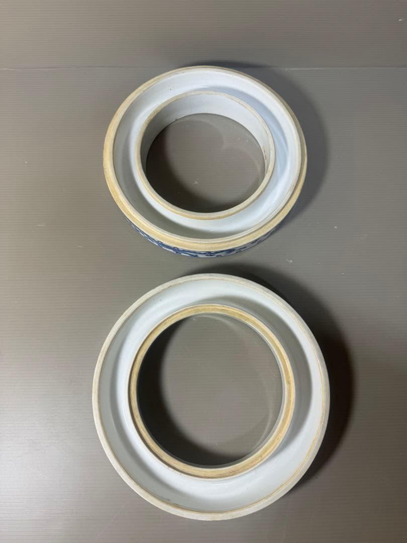 2430 骨董　染付青花　龍文　蓋物　置物　時代物