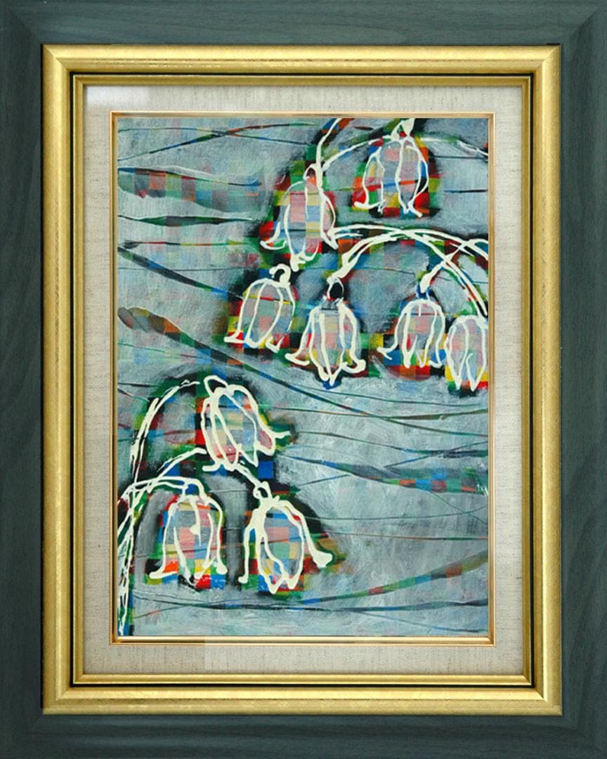 油絵 菅家令子 絵 絵画 インテリア 額付(黒) F4-090116 花すずらん