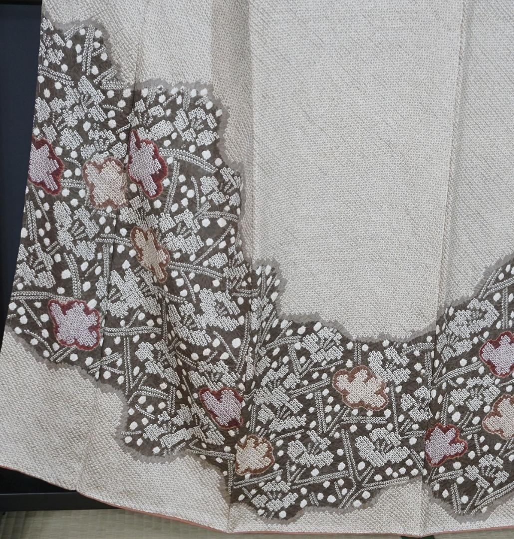 躾糸付未使用　総絞り　ブラウンゴールド　正絹訪問着　160cm　a650