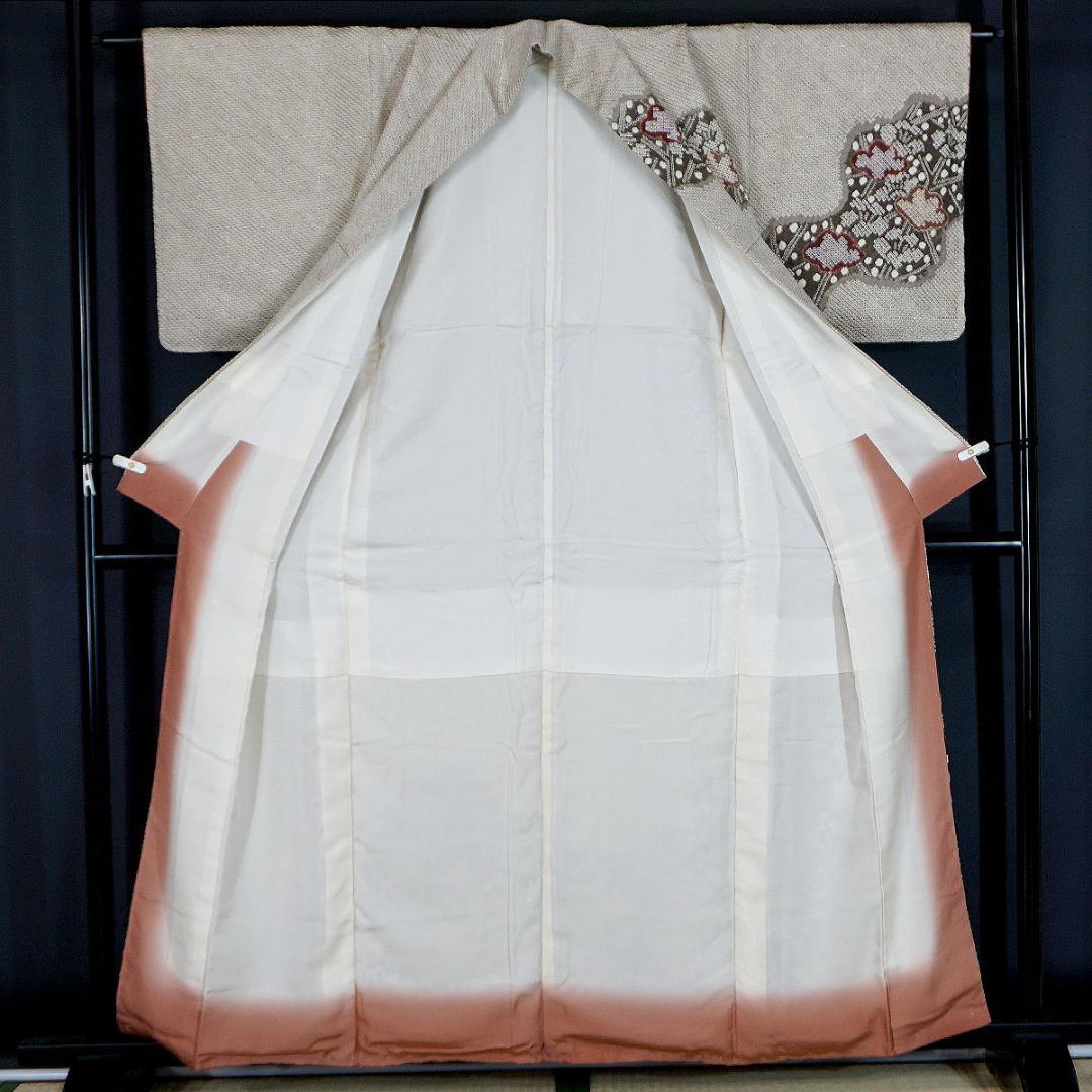 躾糸付未使用　総絞り　ブラウンゴールド　正絹訪問着　160cm　a650