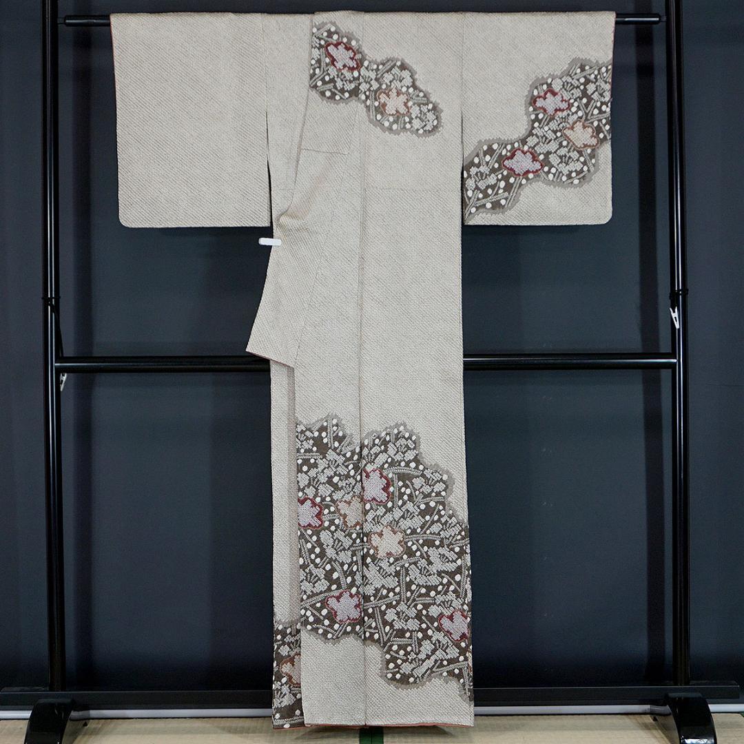 躾糸付未使用　総絞り　ブラウンゴールド　正絹訪問着　160cm　a650