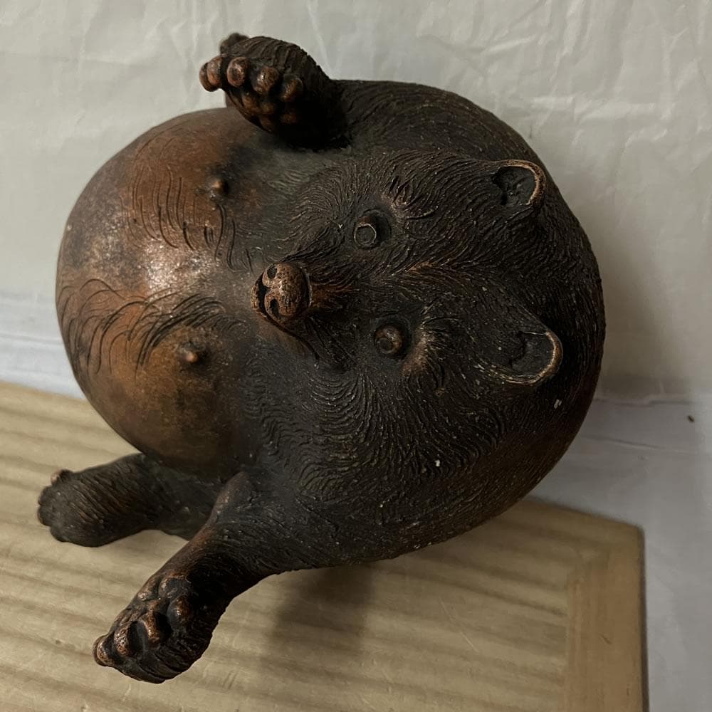 y055 清水六兵衛 狸 置物 合わせ箱 高さ15cm タヌキ たぬき 陶器