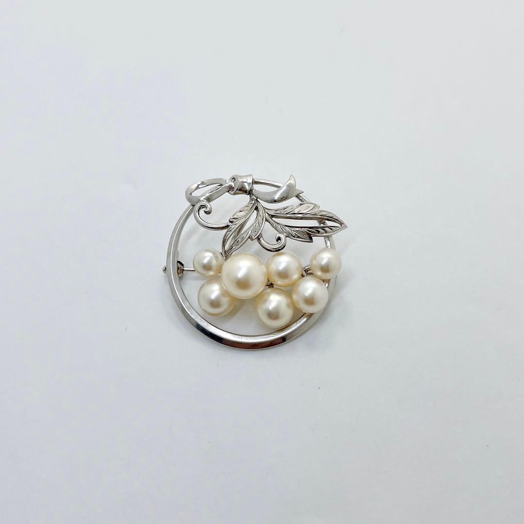 美品✨MIKIMOTO ミキモト パール　ブローチ　フラワー　リーフ　サークル