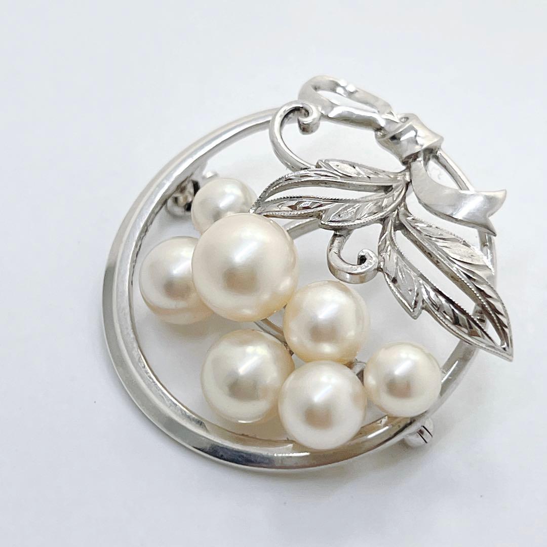 美品✨MIKIMOTO ミキモト パール　ブローチ　フラワー　リーフ　サークル