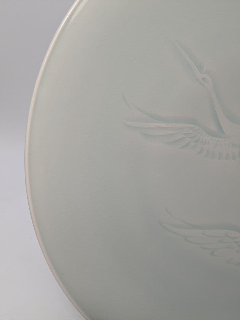 快山窯 青白磁瑞鳥文皿 共箱合布栞 大皿 飾り皿 食器 平皿 人間国宝塚本快示