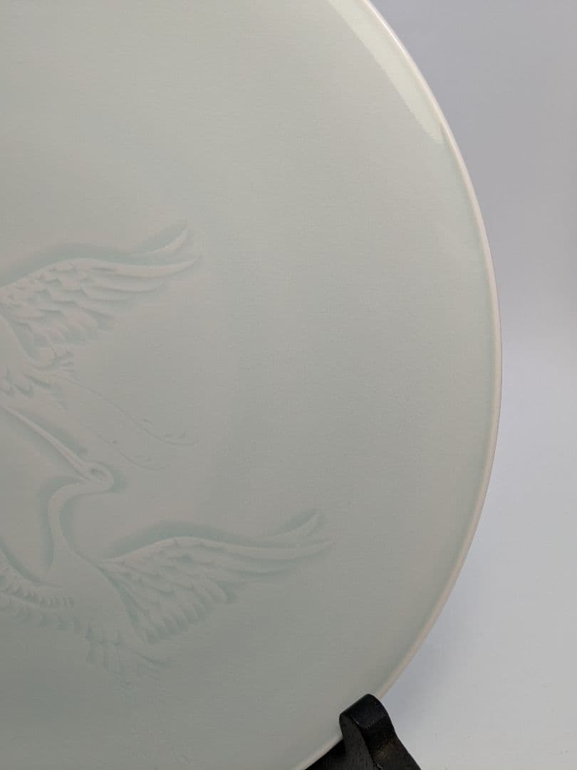 快山窯 青白磁瑞鳥文皿 共箱合布栞 大皿 飾り皿 食器 平皿 人間国宝塚本快示