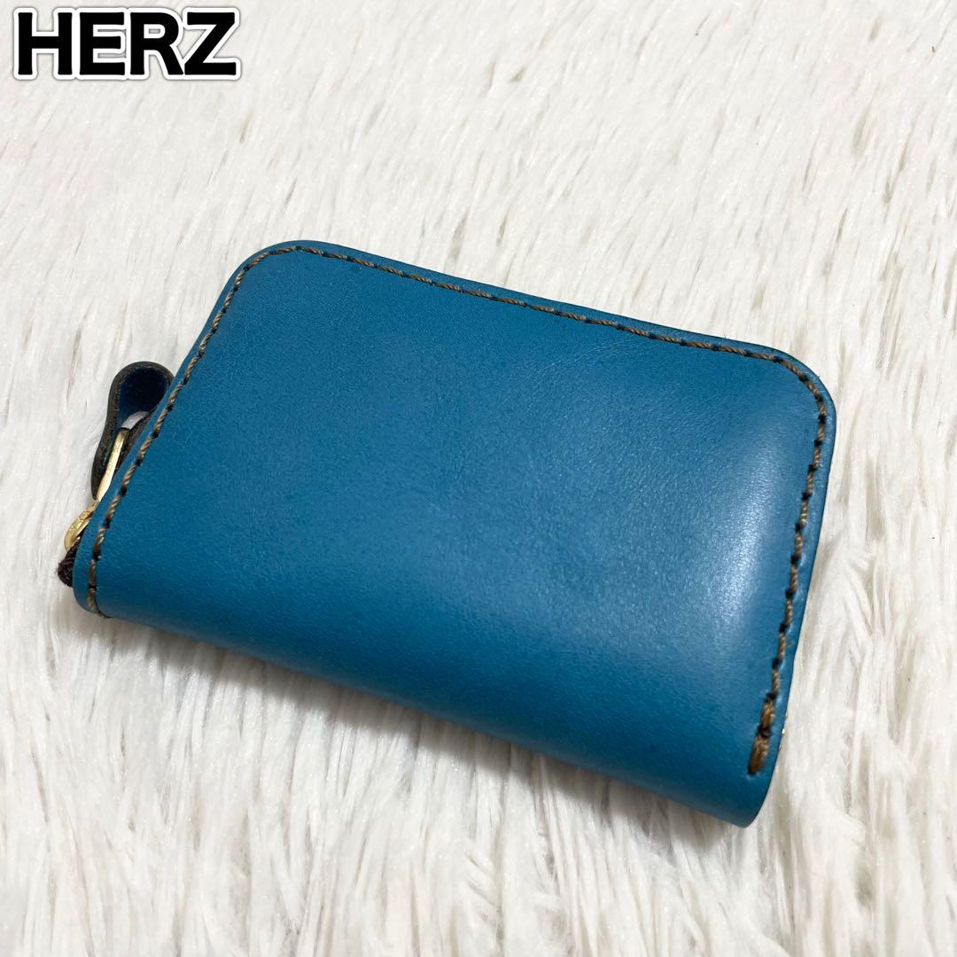 限定色/ヘルツ　財布　コンパクト　ラウンドファスナー　セルリアンブルー　レザー