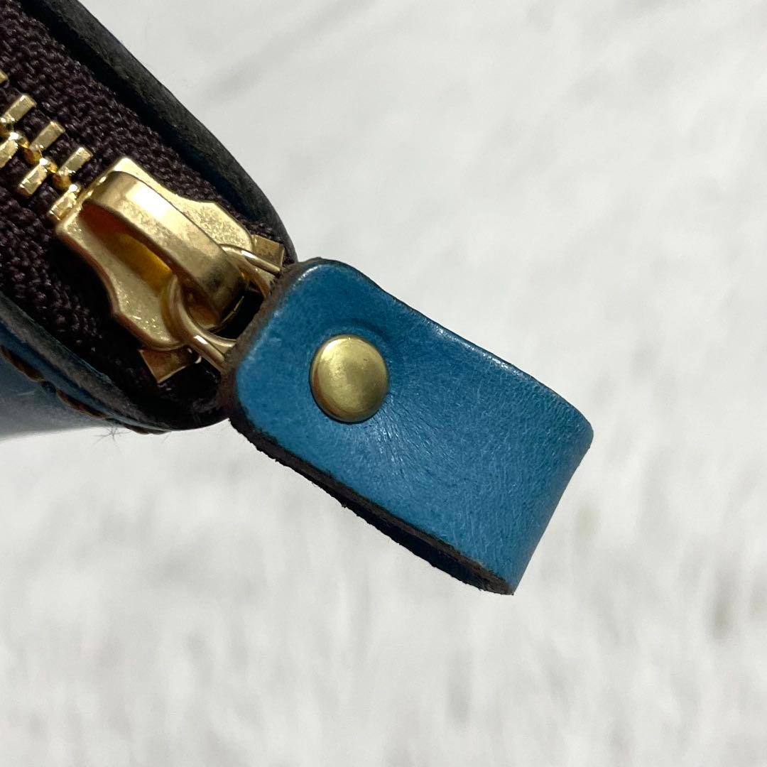 限定色/ヘルツ　財布　コンパクト　ラウンドファスナー　セルリアンブルー　レザー