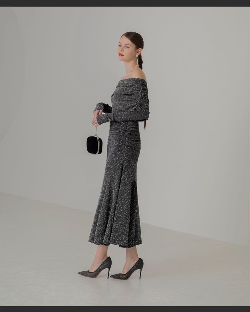 LEJAストーンオフショルダーアームカバー付2WAYマーメイドワンピースドレス