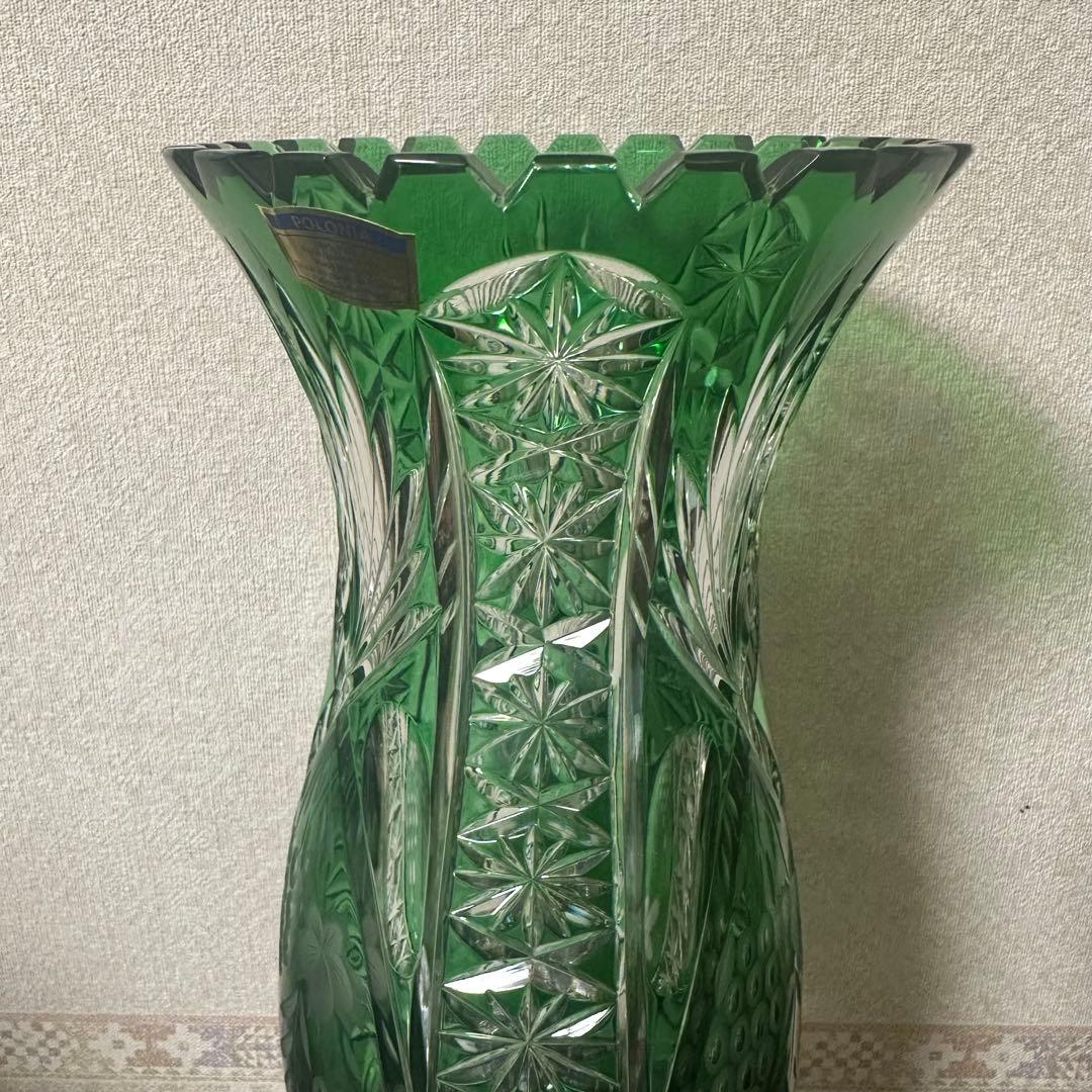 POLONIA ポロニア 緑色 クリスタルガラス フラワーベース 花瓶