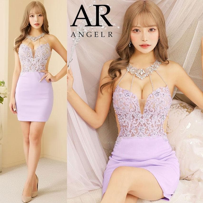 AngelR エンジェルアール アッパーフラワーレースデコルテビジューミニドレス