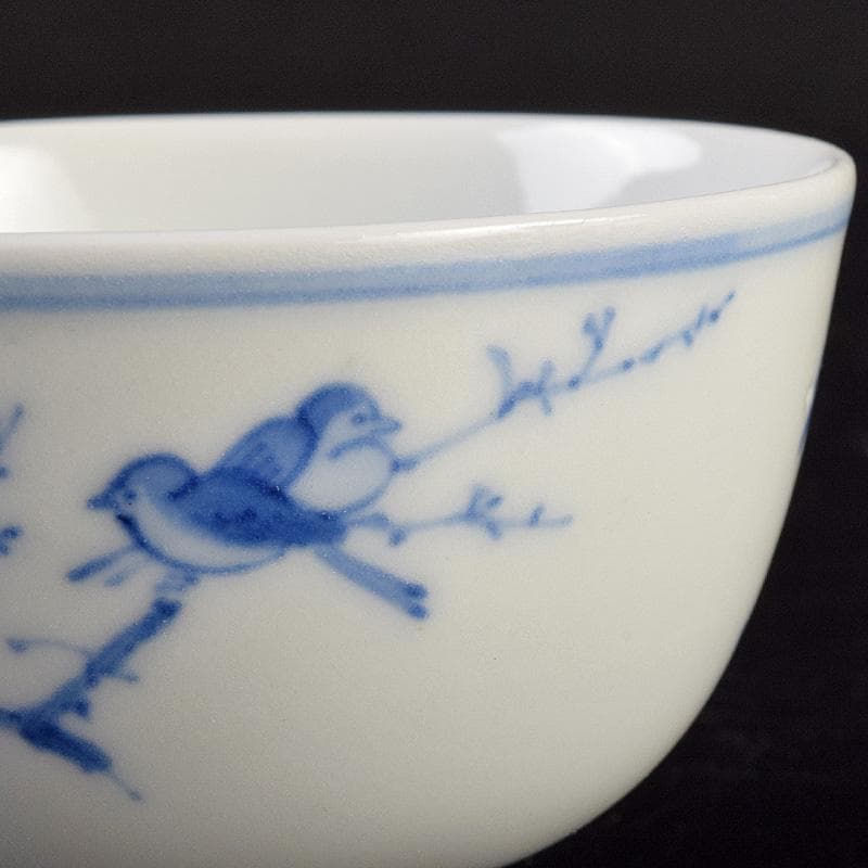 煎茶道具　平安陶工　清山造　染付　花鳥文　煎茶碗　四客　共箱　U　R9303