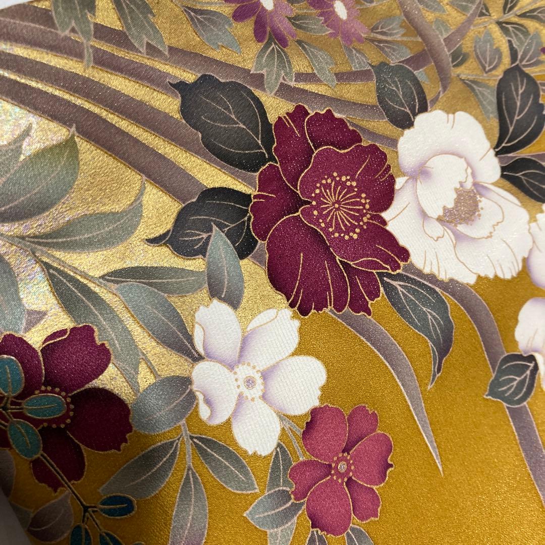 1回着用　振袖　牡丹　銀通し　大柄　トールサイズ　アースカラー