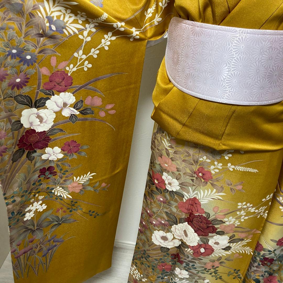 1回着用　振袖　牡丹　銀通し　大柄　トールサイズ　アースカラー