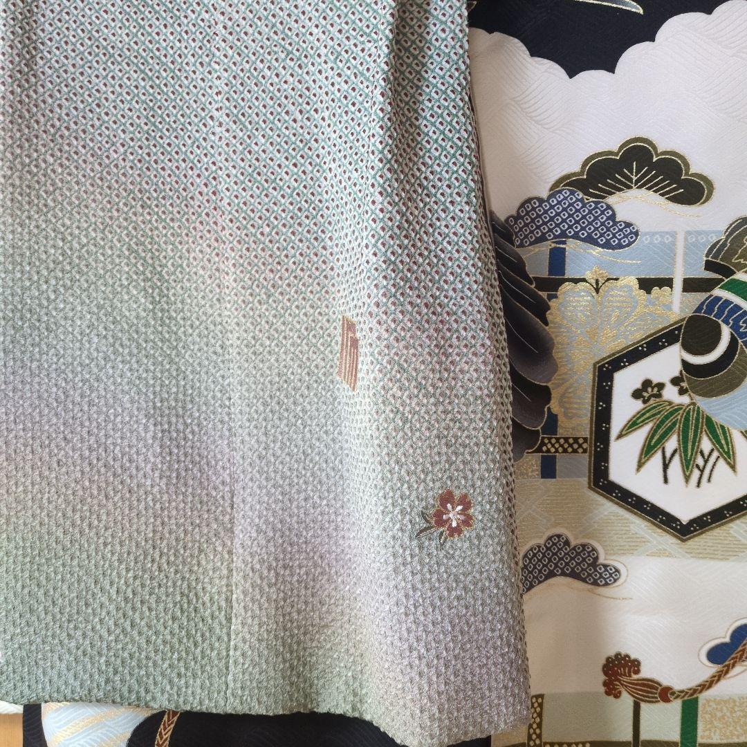 七五三３歳男の子着物と正絹総絞りの被布（中綿無し）ペパーミントグリー