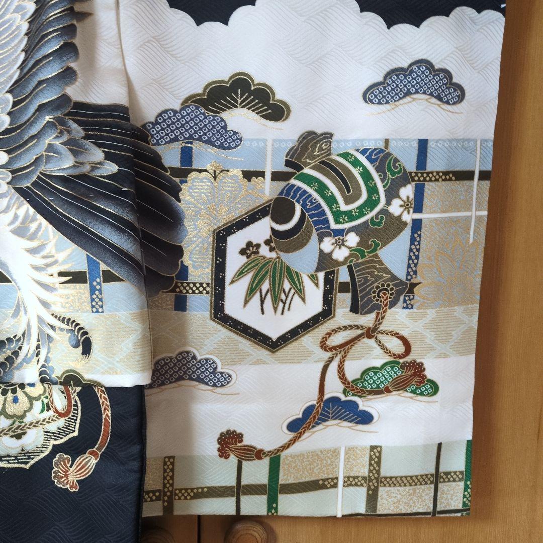 七五三３歳男の子着物と正絹総絞りの被布（中綿無し）ペパーミントグリー