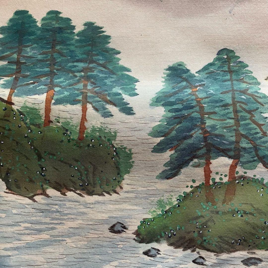 掛軸　風景画　山間部　蓬莱山　お城　押印有　箱付き　作者不明　24.10.20