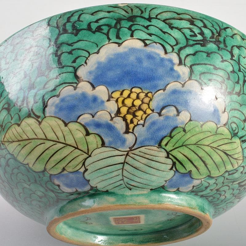 えびいち　庄三造　赤絵　花鶴人物文　菓子器　鉢　時代箱付　V　R6788F