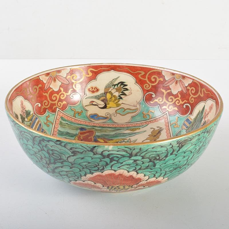 えびいち　庄三造　赤絵　花鶴人物文　菓子器　鉢　時代箱付　V　R6788F