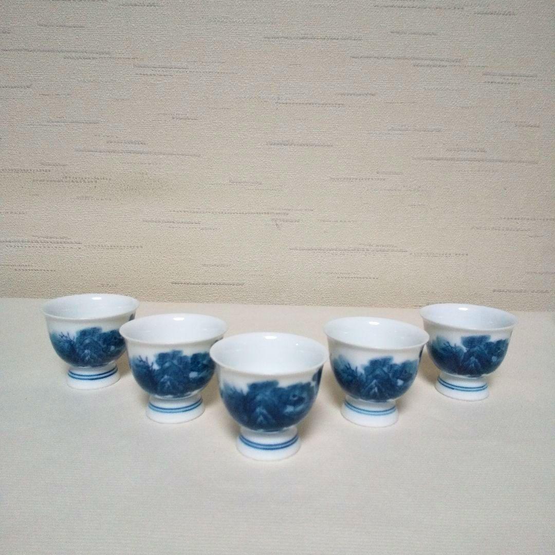 陶磁器  鍋島焼  茶器揃い  宝瓶・湯冷まし・玉露茶碗  染付 『畑萬』銘