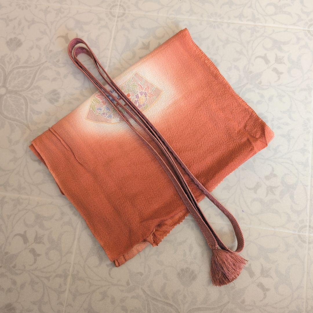 着物＋帯揚げ＋帯締め　色無地　正絹　紫ピンク　地紋　O6