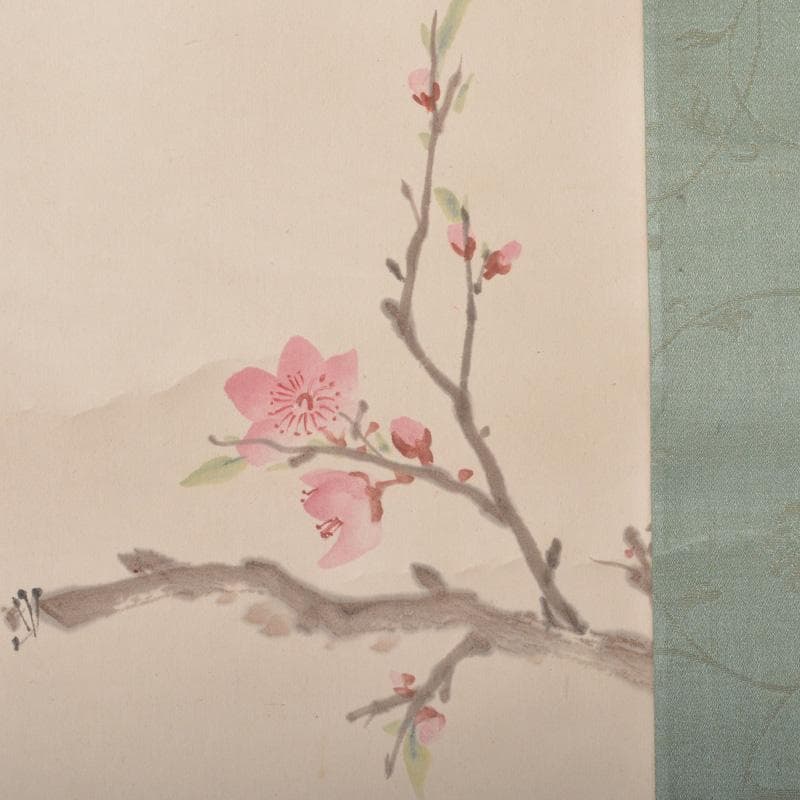 掛軸　水田竹圃作　梅木に鳥図　桐箱付　C　6318A