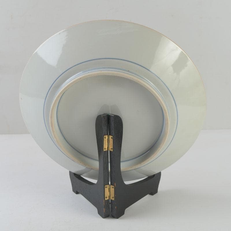 九谷焼　九谷美陶園造　色絵　龍文盤　飾皿　皿立付　共箱　V　8631