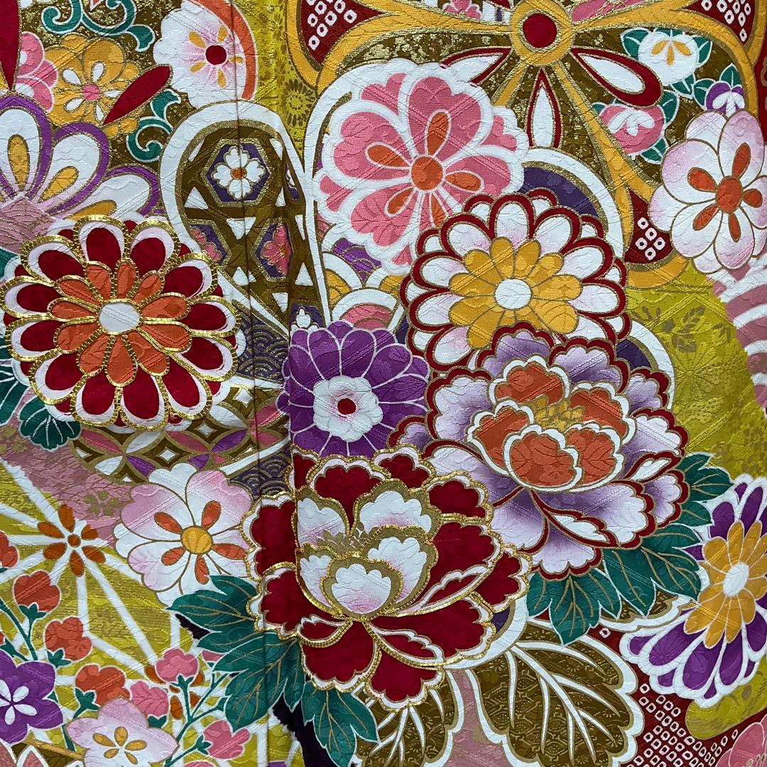 ※C31正絹　振袖　金駒刺繍　金箔　トールサイズ　極美品　着物