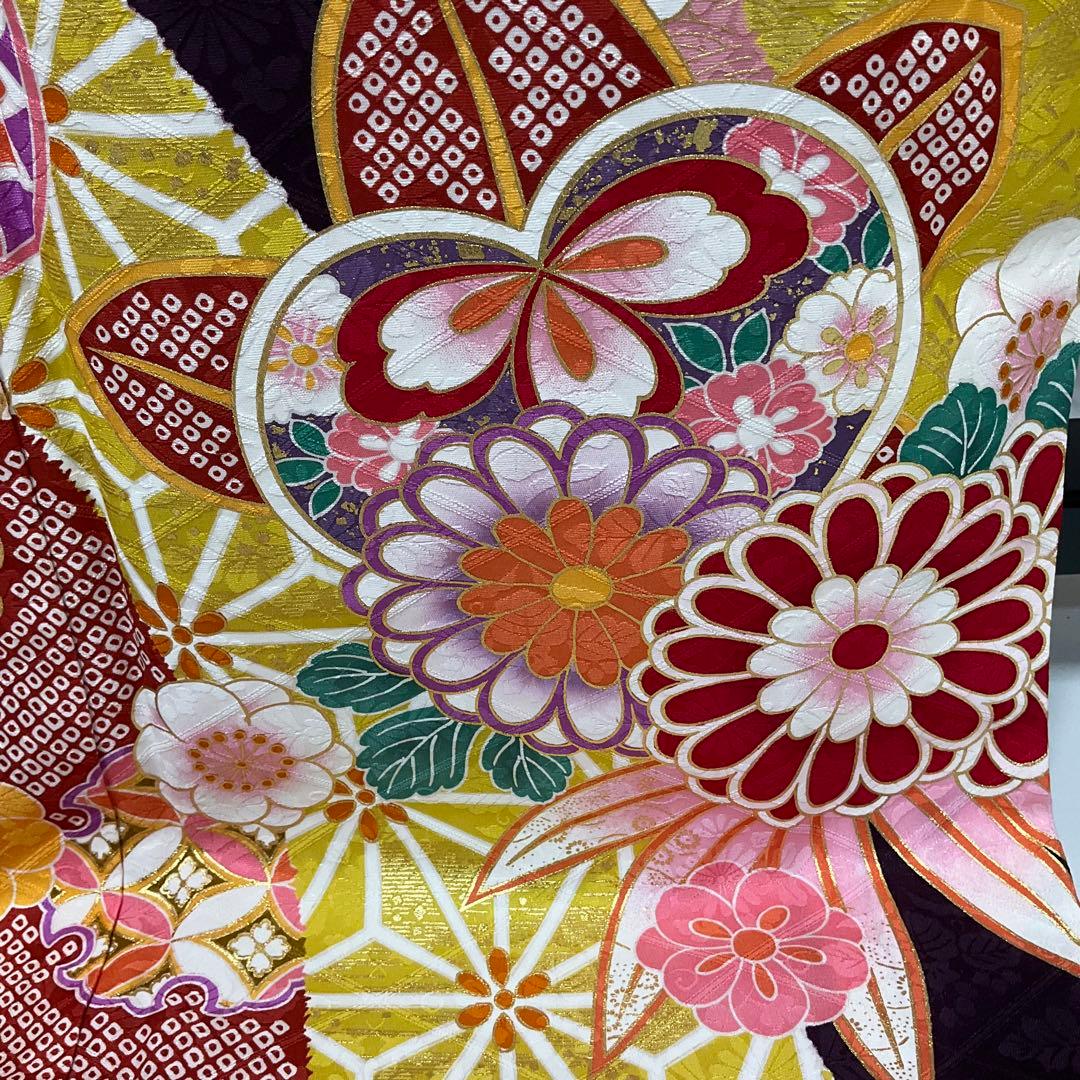 ※C31正絹　振袖　金駒刺繍　金箔　トールサイズ　極美品　着物