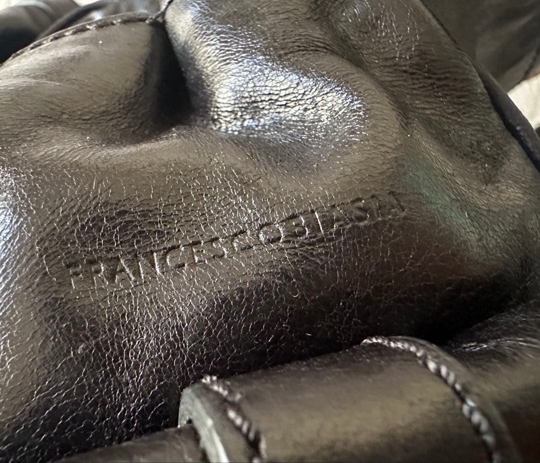 美品 フランチェスコビアジア 編み込みハンドル オールレザーバッグ 黒