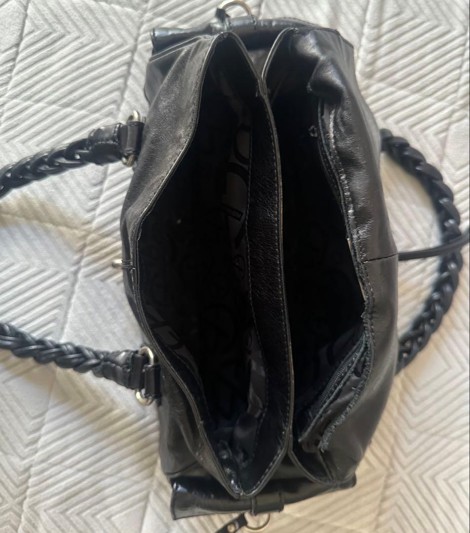 美品 フランチェスコビアジア 編み込みハンドル オールレザーバッグ 黒