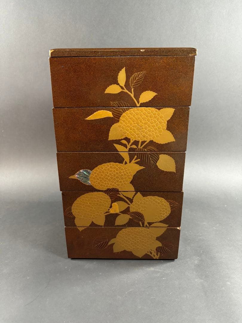 セール　輪島塗　極上　重箱　螺鈿　蝶　紫陽花　梨地　蒔絵　漆器